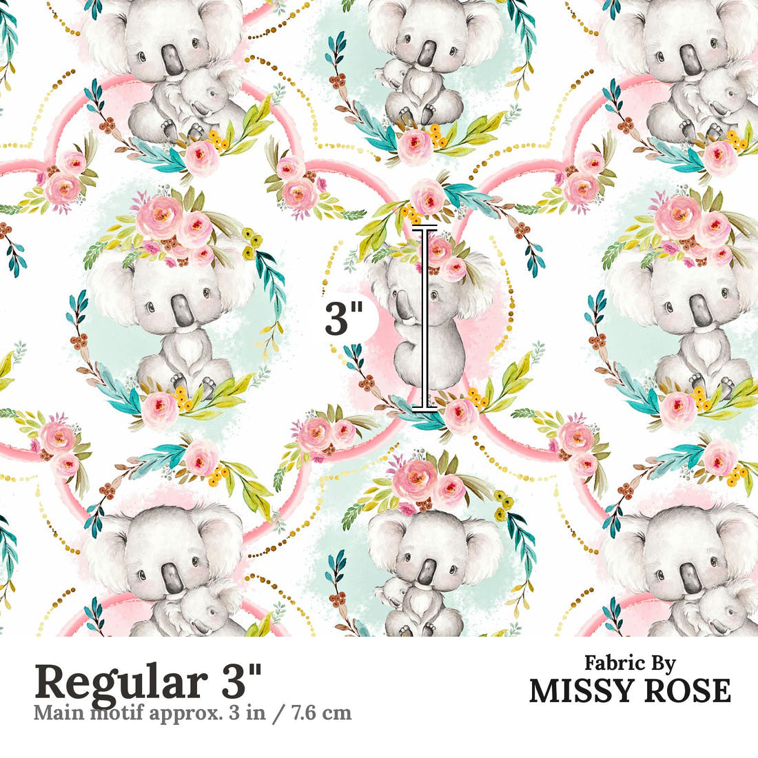 Design 923 Koala Fabric Regular 3 inch print scale guide | Fabric by Missy Rose