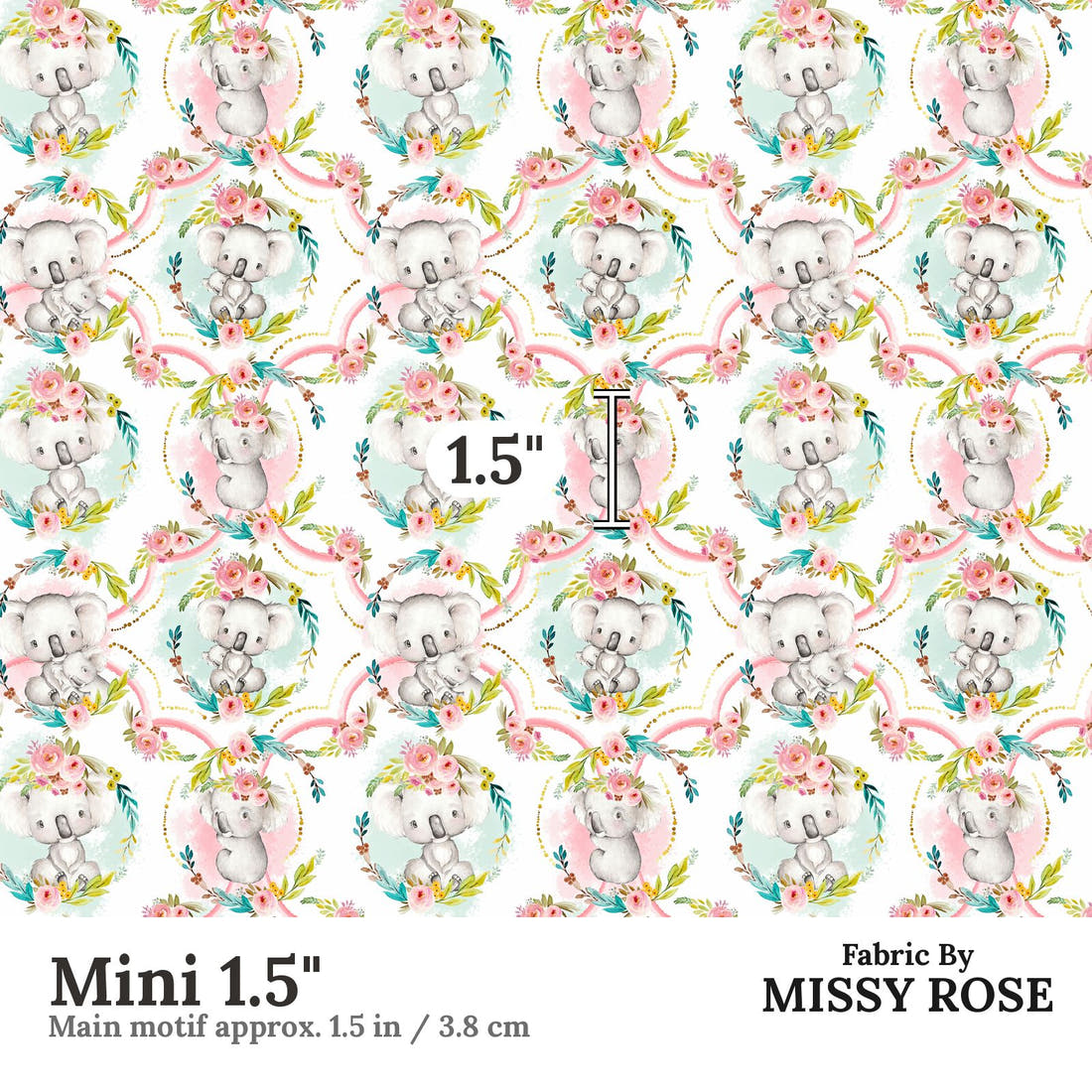 Design 923 Koala Fabric Mini 1.5 inch print scale guide | Fabric by Missy Rose