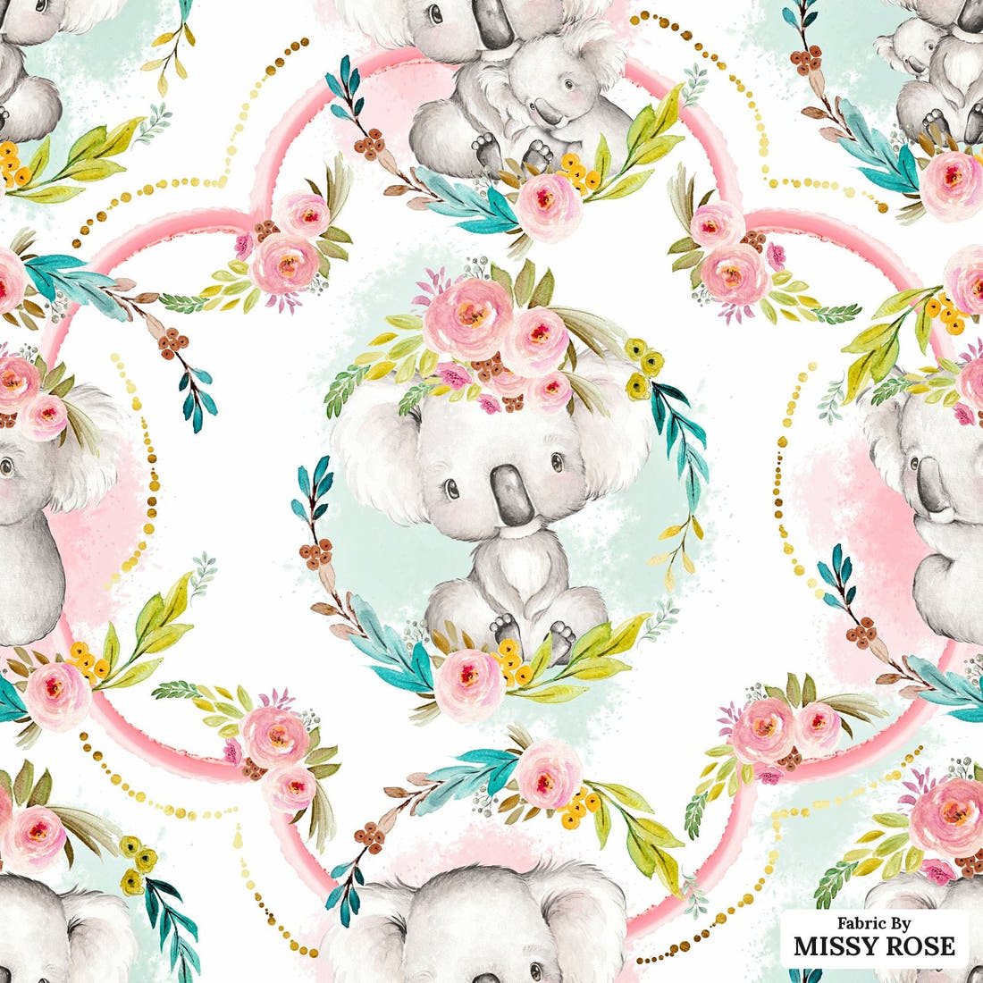 Design 923 Koala Fabric – flat view of the print, zoom in for detail | Fabric by Missy Rose