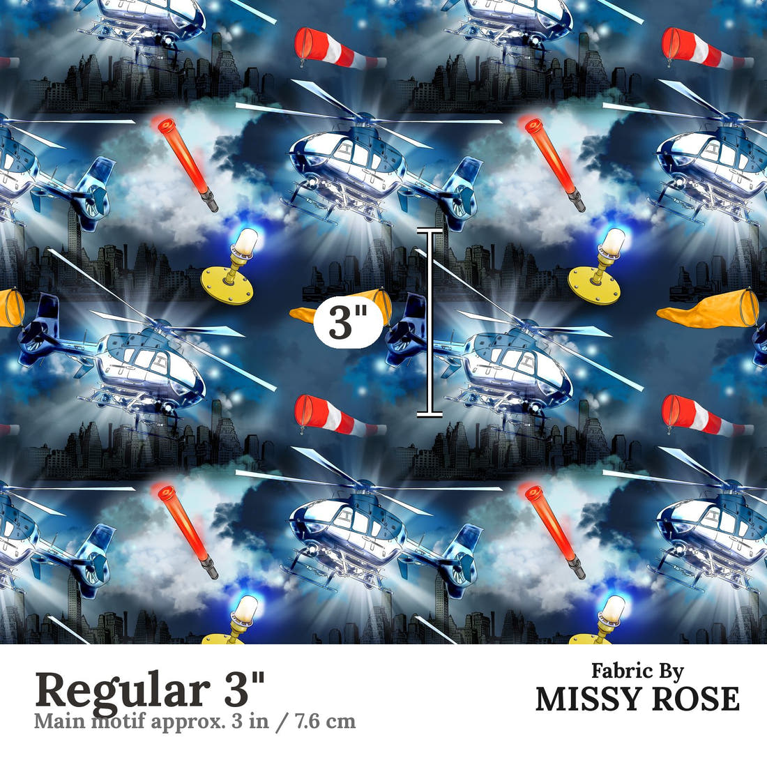Design 924 Helicopter Fabric Regular 3 inch print scale guide | Fabric by Missy Rose