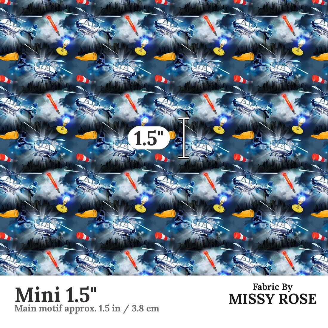 Design 924 Helicopter Fabric Mini 1.5 inch print scale guide | Fabric by Missy Rose