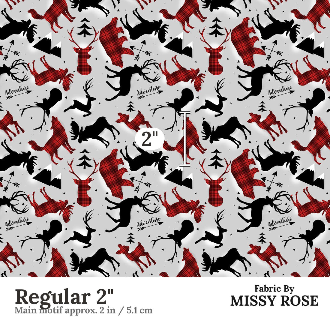 Design 925 Grey Woodlands Fabric Regular 2 inch print scale guide | Fabric by Missy Rose