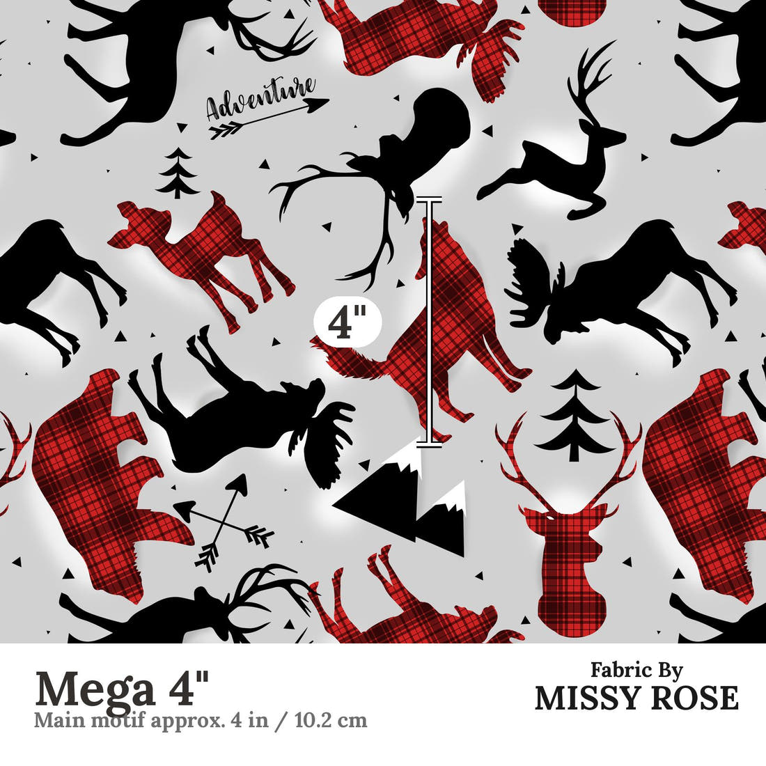 Design 925 Grey Woodlands Fabric Mega 4 inch print scale guide | Fabric by Missy Rose