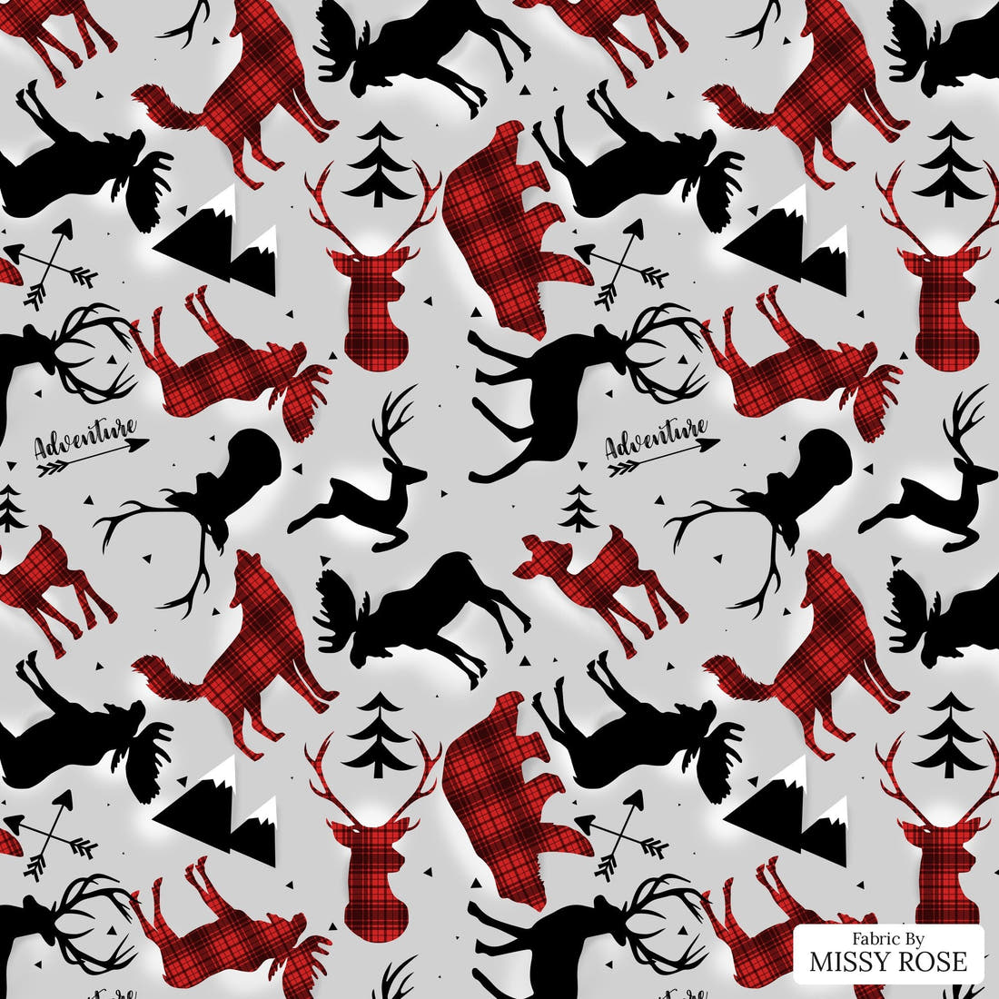 Design 925 Grey Woodlands Fabric – flat view of the print, zoom in for detail | Fabric by Missy Rose