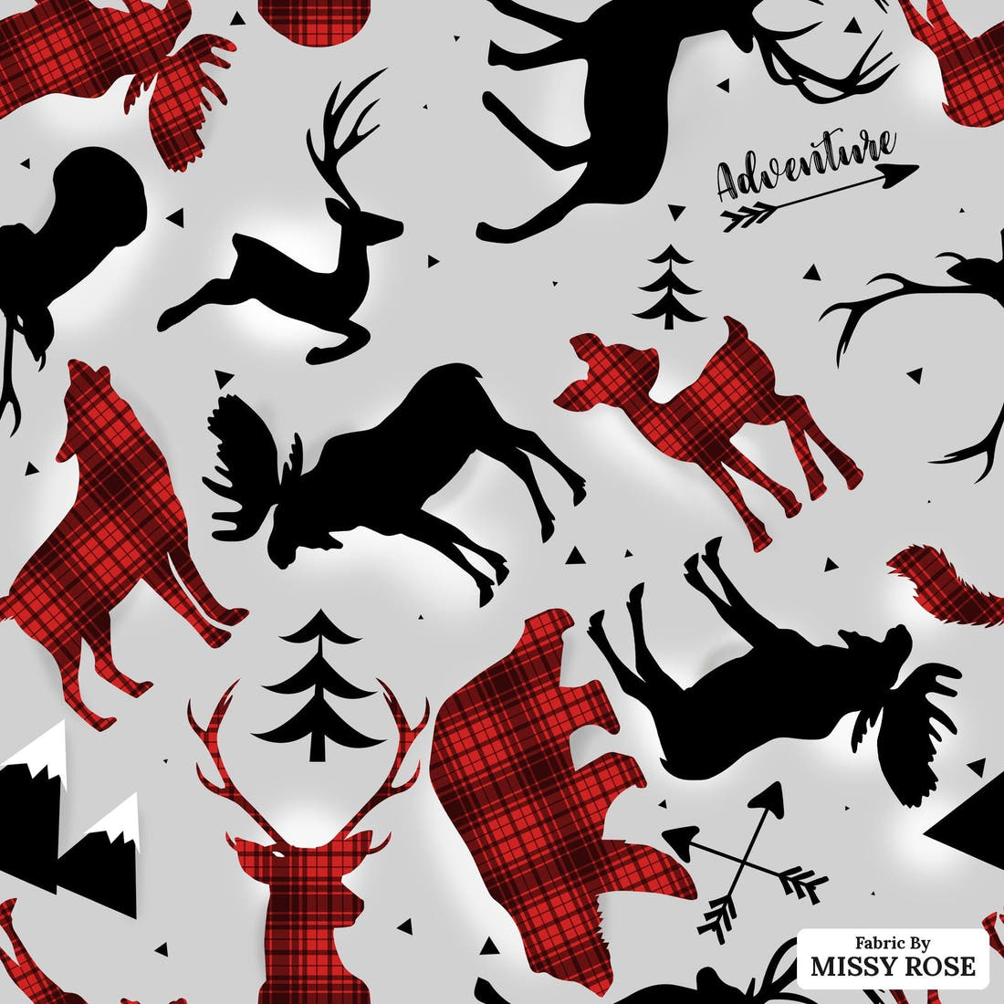 Design 925 Grey Woodlands Fabric – flat view of the print, zoom in for detail | Fabric by Missy Rose