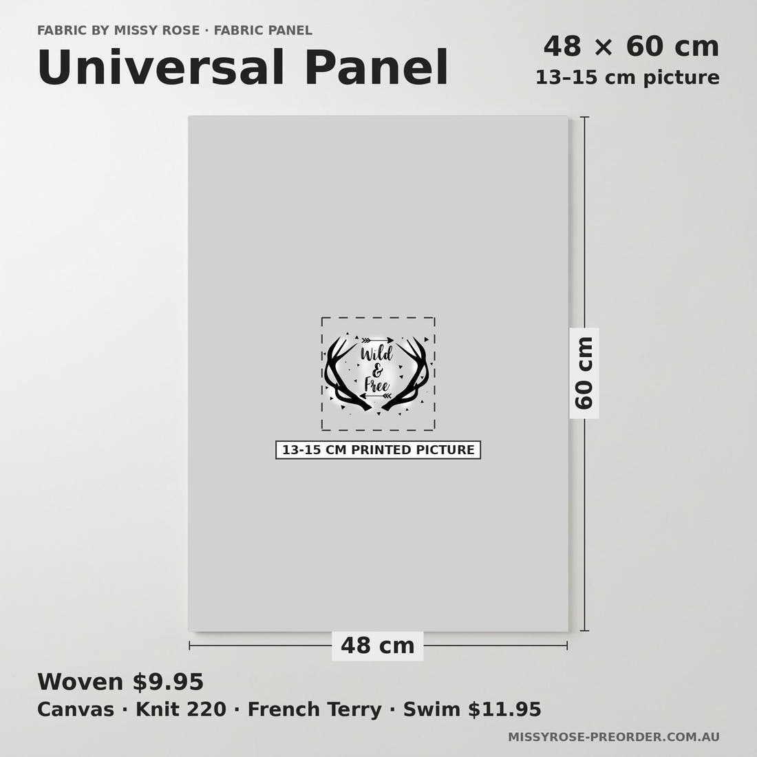 Design 925 Grey Woodlands Panel universal panel sizing – 13–15 cm printed picture on 48 × 60 cm fabric | Fabric by Missy Rose