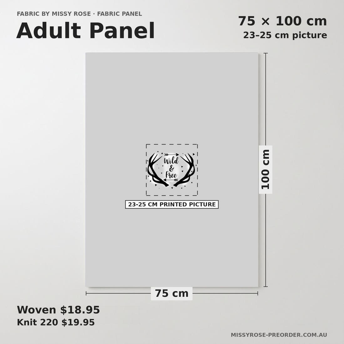 Design 925 Grey Woodlands Panel adult panel sizing – 23–25 cm printed picture on 75 × 100 cm fabric | Fabric by Missy Rose