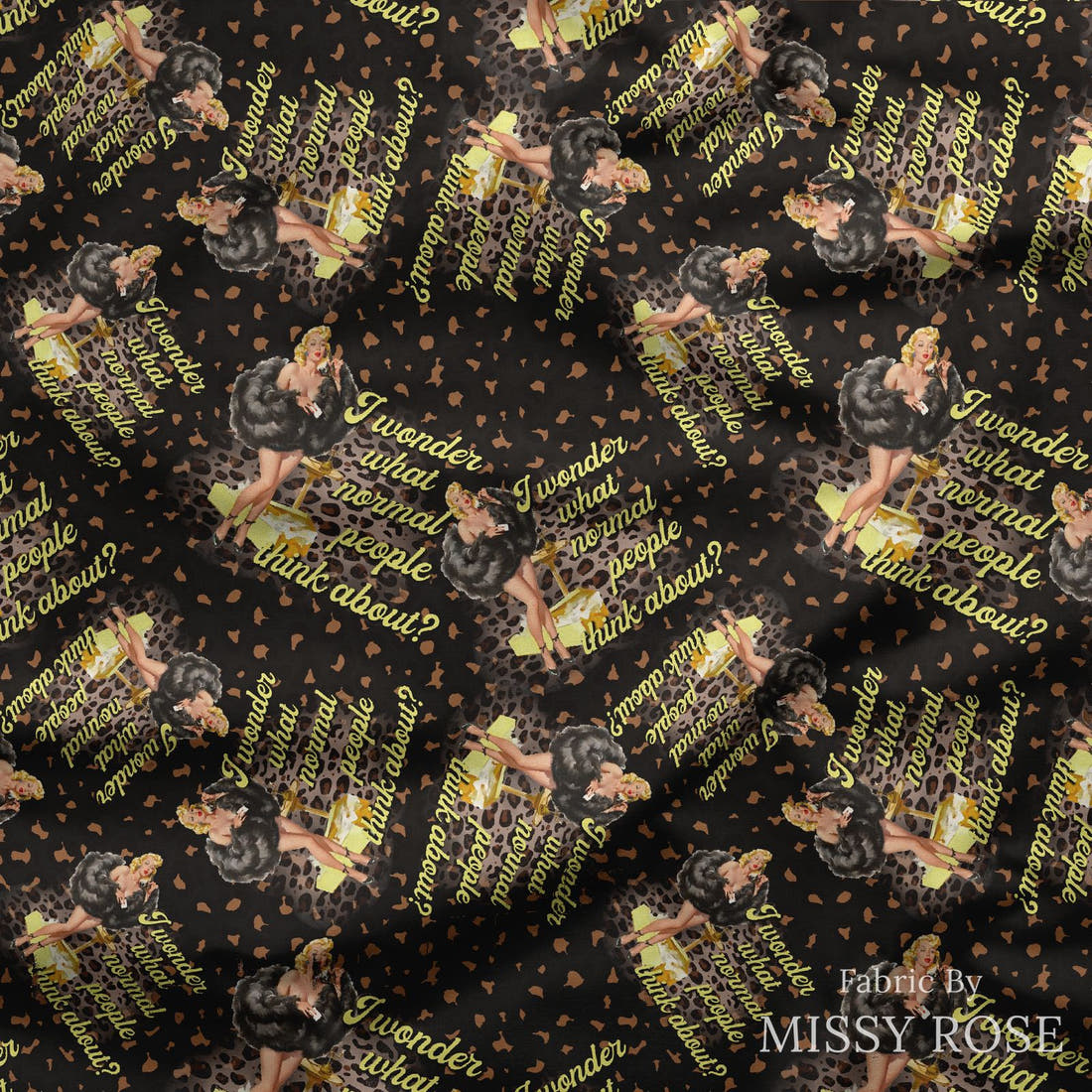 Design 926 Funny Retro Fabric draped fabric mockup – custom printed fabric by the metre | Fabric by Missy Rose