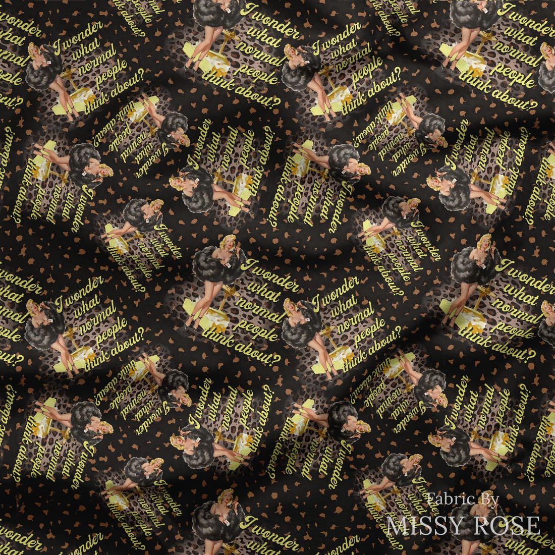 Design 926 Funny Retro Fabric draped fabric mockup – custom printed fabric by the metre | Fabric by Missy Rose