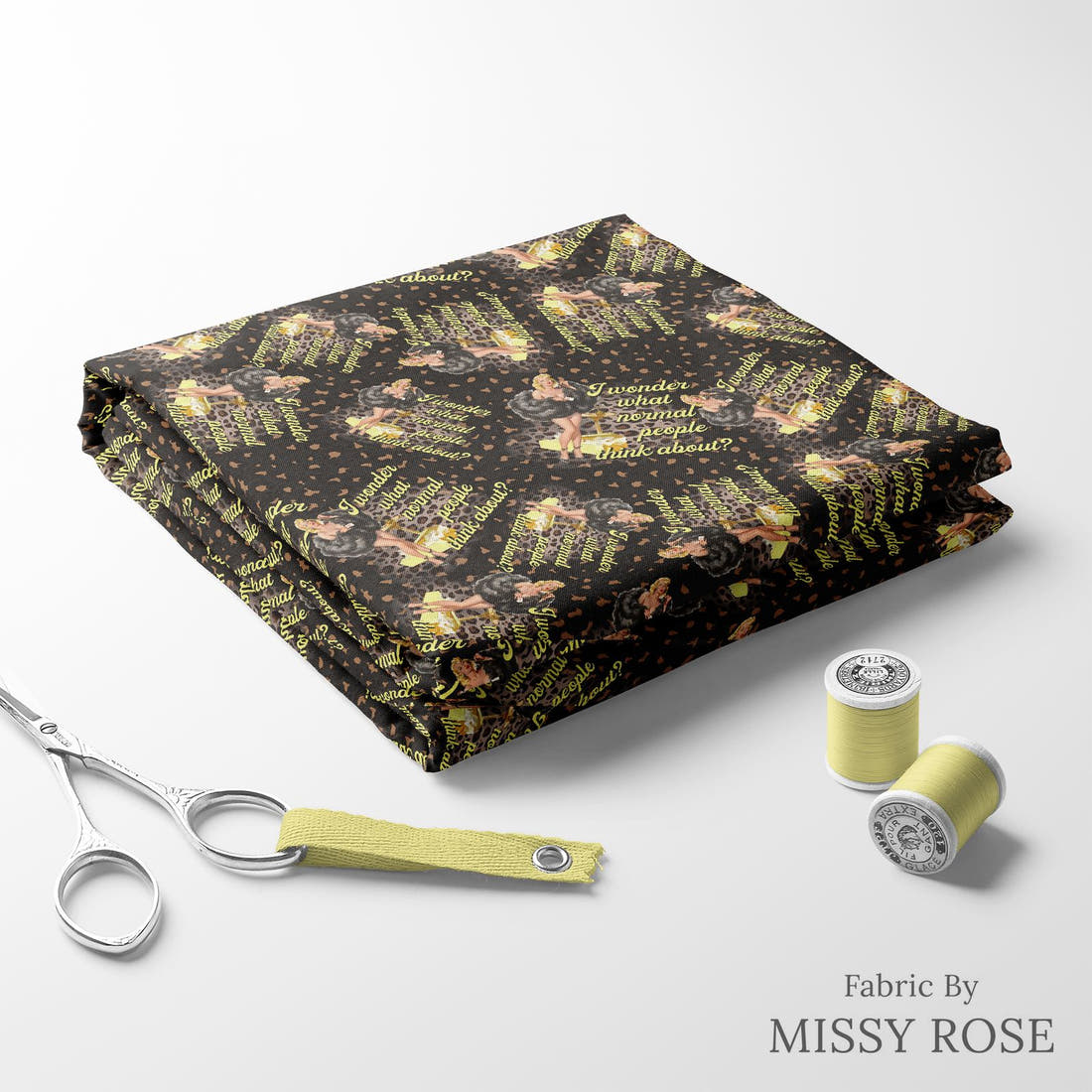 Design 926 Funny Retro Fabric folded fabric stack with matching thread – pre-order fabric Australia | Fabric by Missy Rose