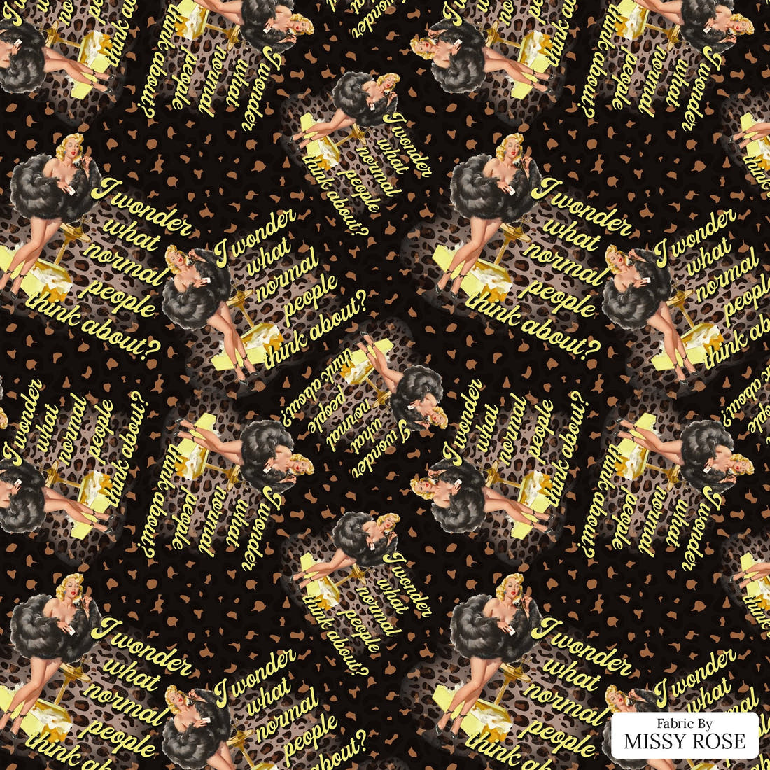 Design 926 Funny Retro Fabric – flat view of the print, zoom in for detail | Fabric by Missy Rose