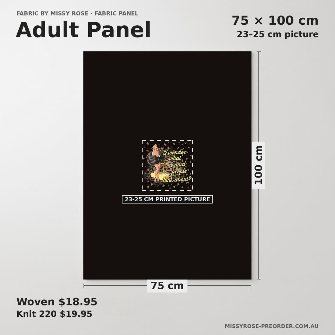 Design 926 Funny Retro Panel adult panel sizing – 23–25 cm printed picture on 75 × 100 cm fabric | Fabric by Missy Rose