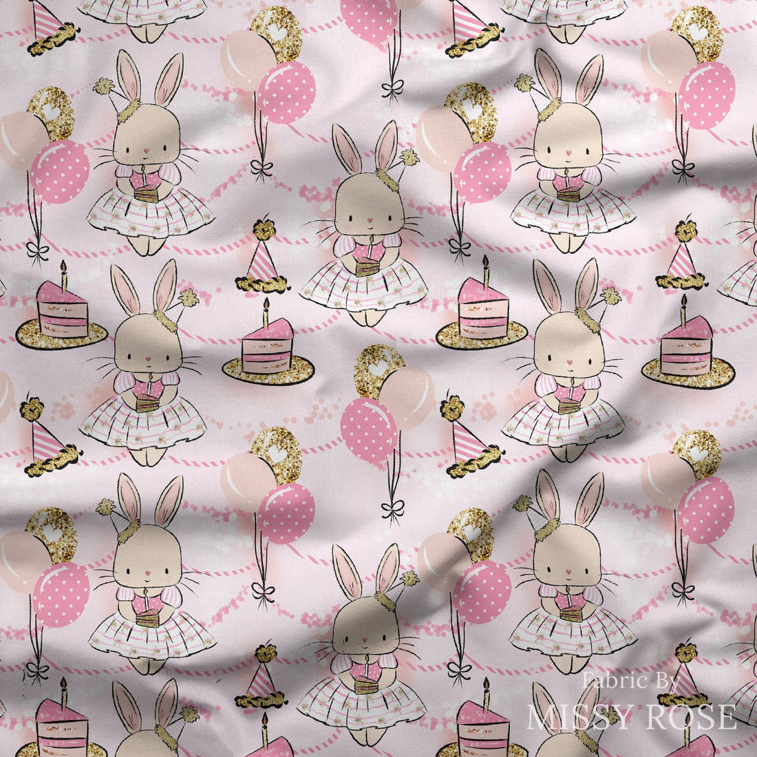 Design 927 Ballerina Bunny Fabric draped fabric mockup – custom printed fabric by the metre | Fabric by Missy Rose