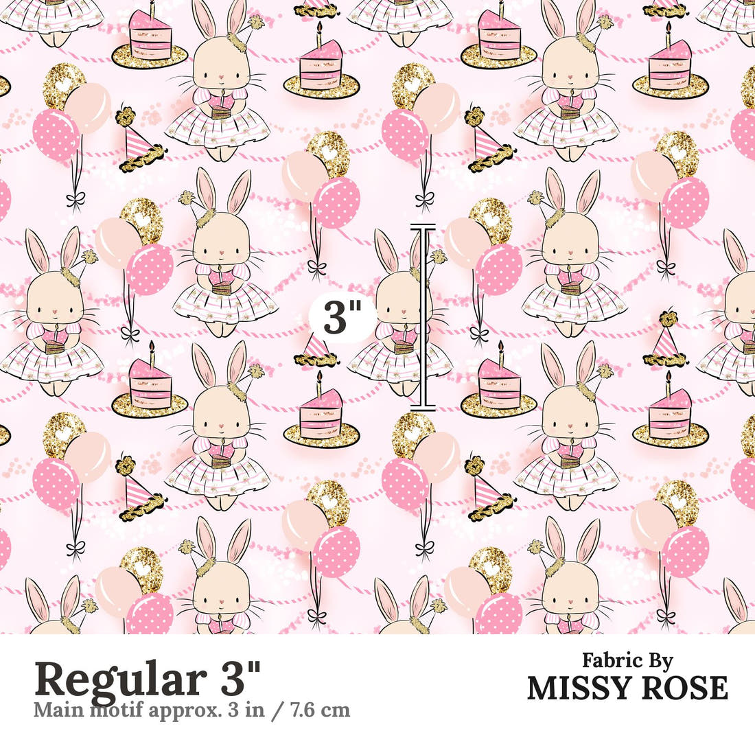 Design 927 Ballerina Bunny Fabric Regular 3 inch print scale guide | Fabric by Missy Rose
