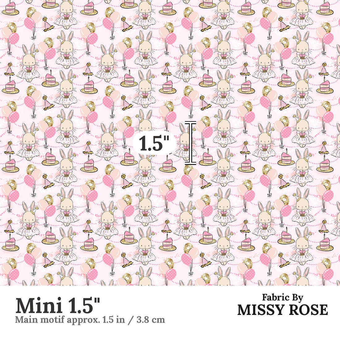 Design 927 Ballerina Bunny Fabric Mini 1.5 inch print scale guide | Fabric by Missy Rose