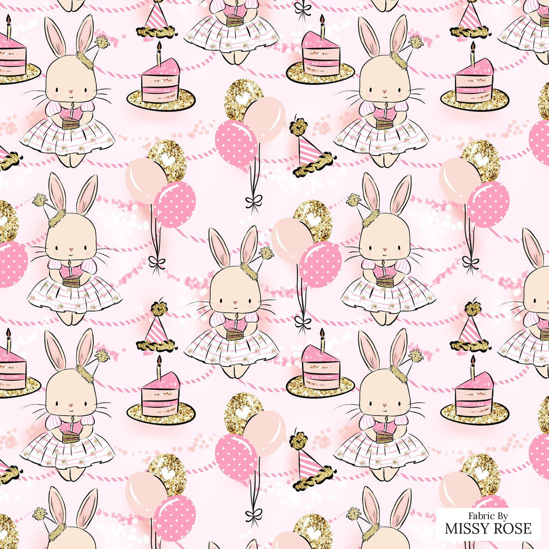 Design 927 Ballerina Bunny Fabric – flat view of the print, zoom in for detail | Fabric by Missy Rose
