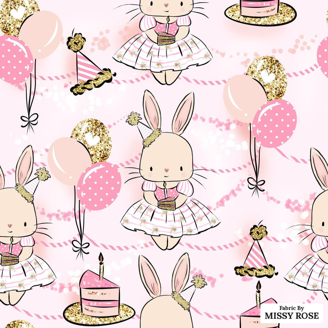 Design 927 Ballerina Bunny Fabric – flat view of the print, zoom in for detail | Fabric by Missy Rose