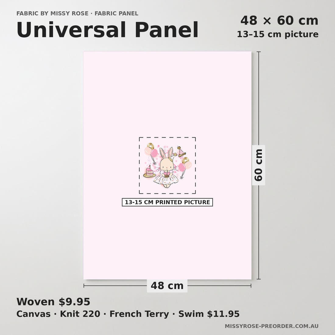 Design 927 Ballerina Bunny Panel universal panel sizing – 13–15 cm printed picture on 48 × 60 cm fabric | Fabric by Missy Rose