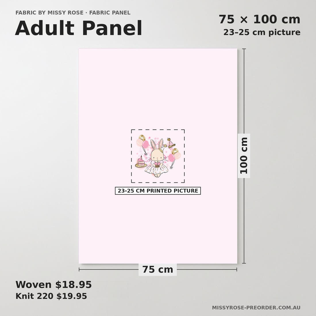 Design 927 Ballerina Bunny Panel adult panel sizing – 23–25 cm printed picture on 75 × 100 cm fabric | Fabric by Missy Rose