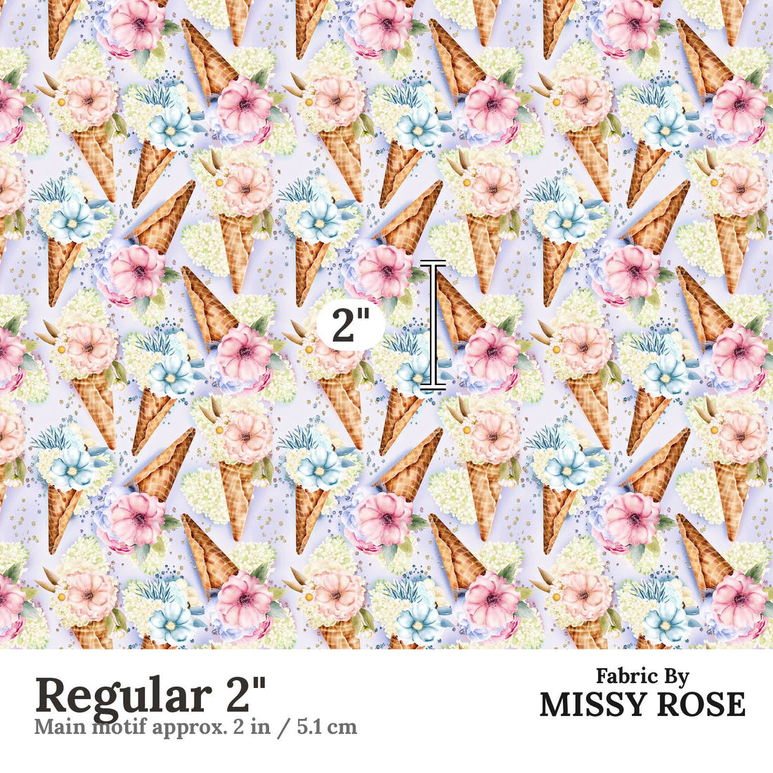Design 928 Floral Ice Cream Fabric Regular 2 inch print scale guide | Fabric by Missy Rose