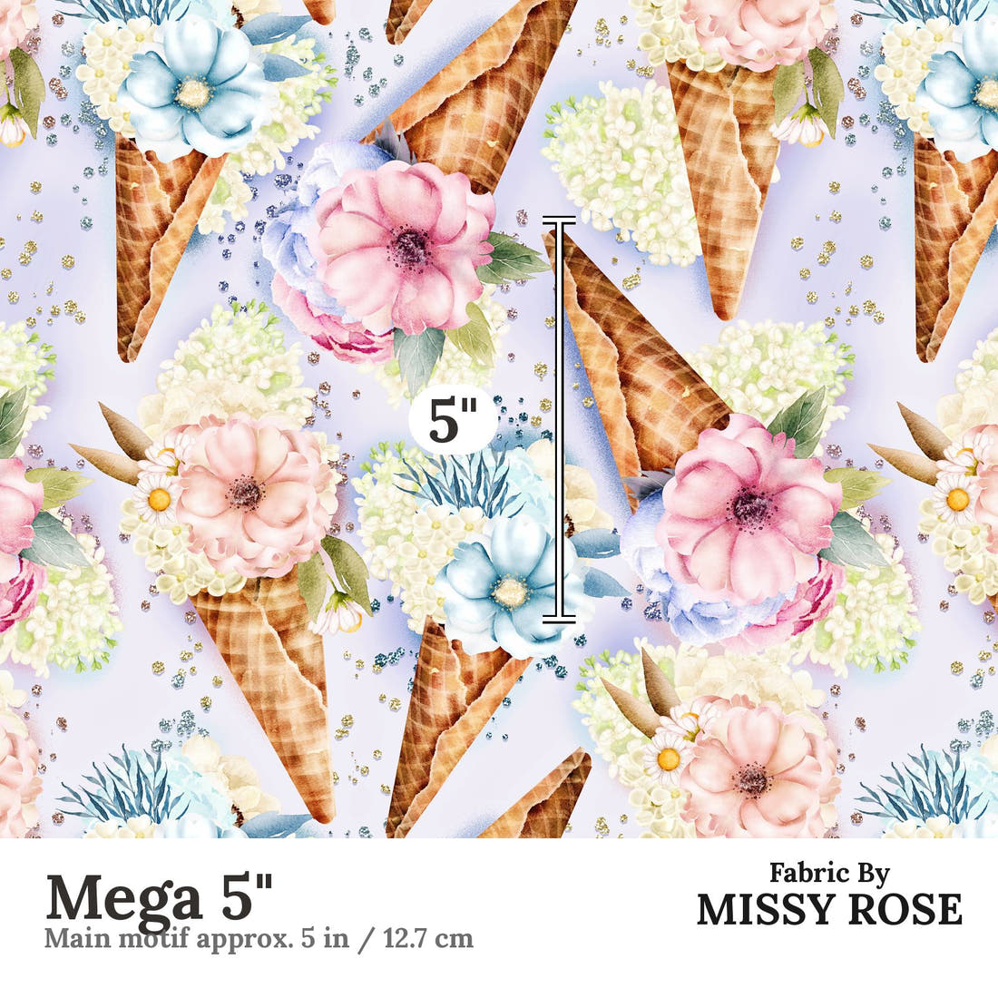 Design 928 Floral Ice Cream Fabric Mega 5 inch print scale guide | Fabric by Missy Rose