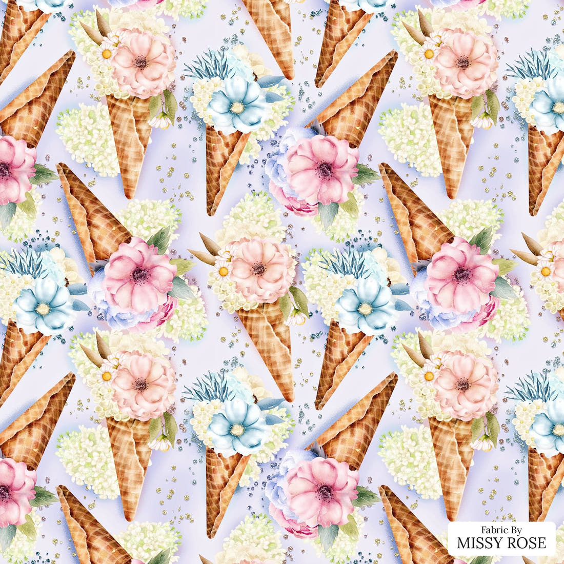 Design 928 Floral Ice Cream Fabric – flat view of the print, zoom in for detail | Fabric by Missy Rose