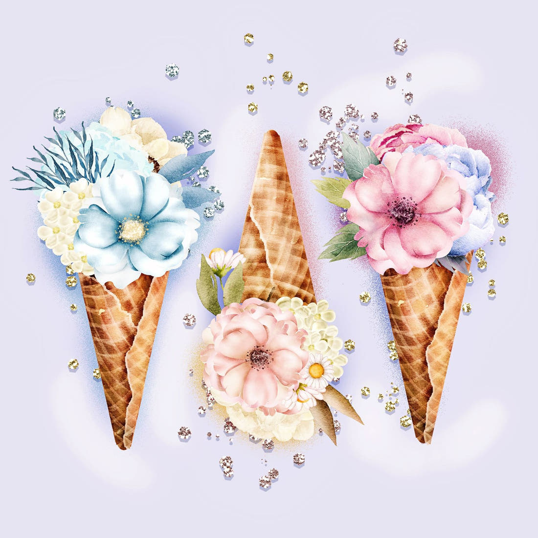 Design 928 Floral Ice Cream Panel – full artwork close-up of the printed picture | Fabric by Missy Rose