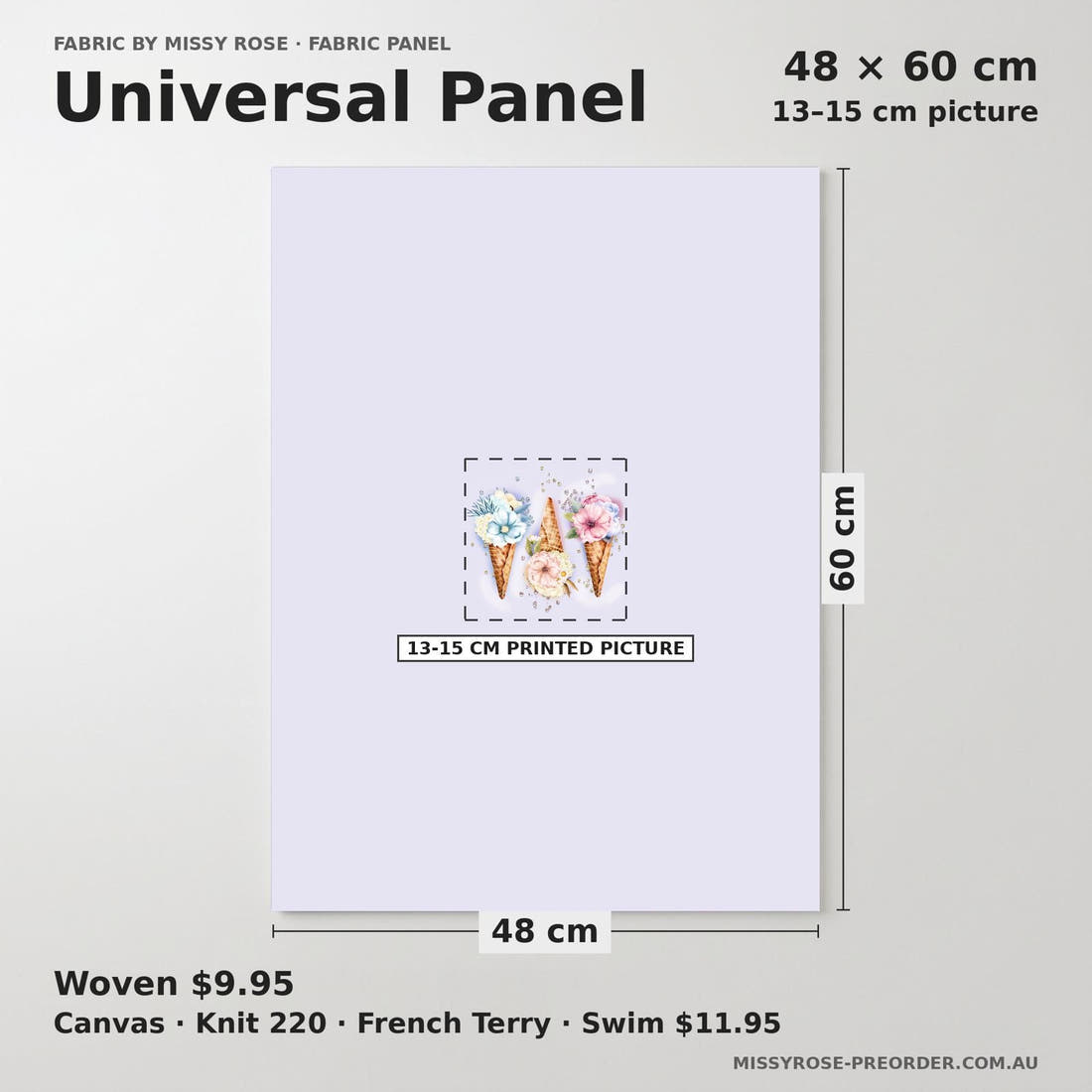 Design 928 Floral Ice Cream Panel universal panel sizing – 13–15 cm printed picture on 48 × 60 cm fabric | Fabric by Missy Rose