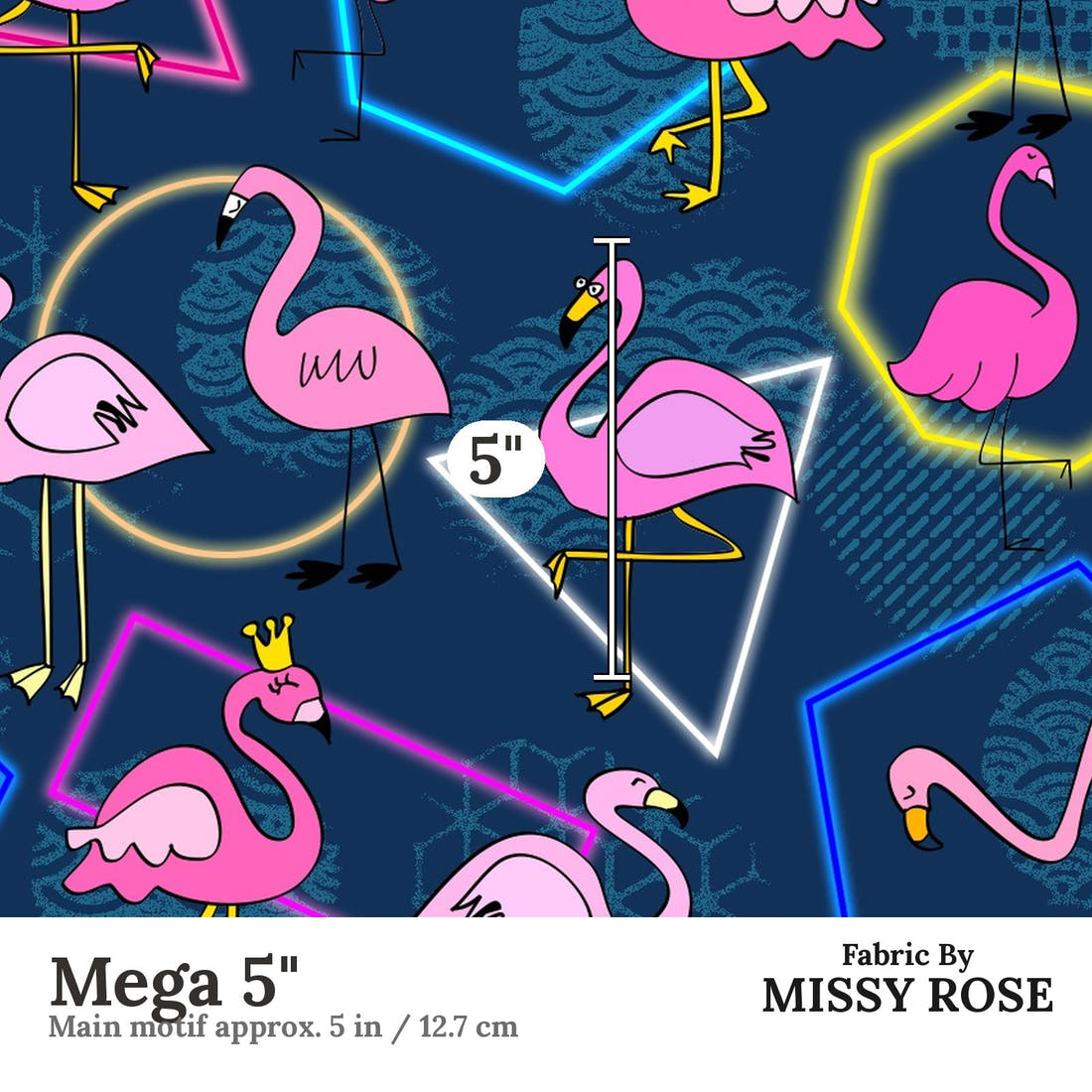 Design 929 Navy Flamingo Fabric Mega 5 inch print scale guide | Fabric by Missy Rose