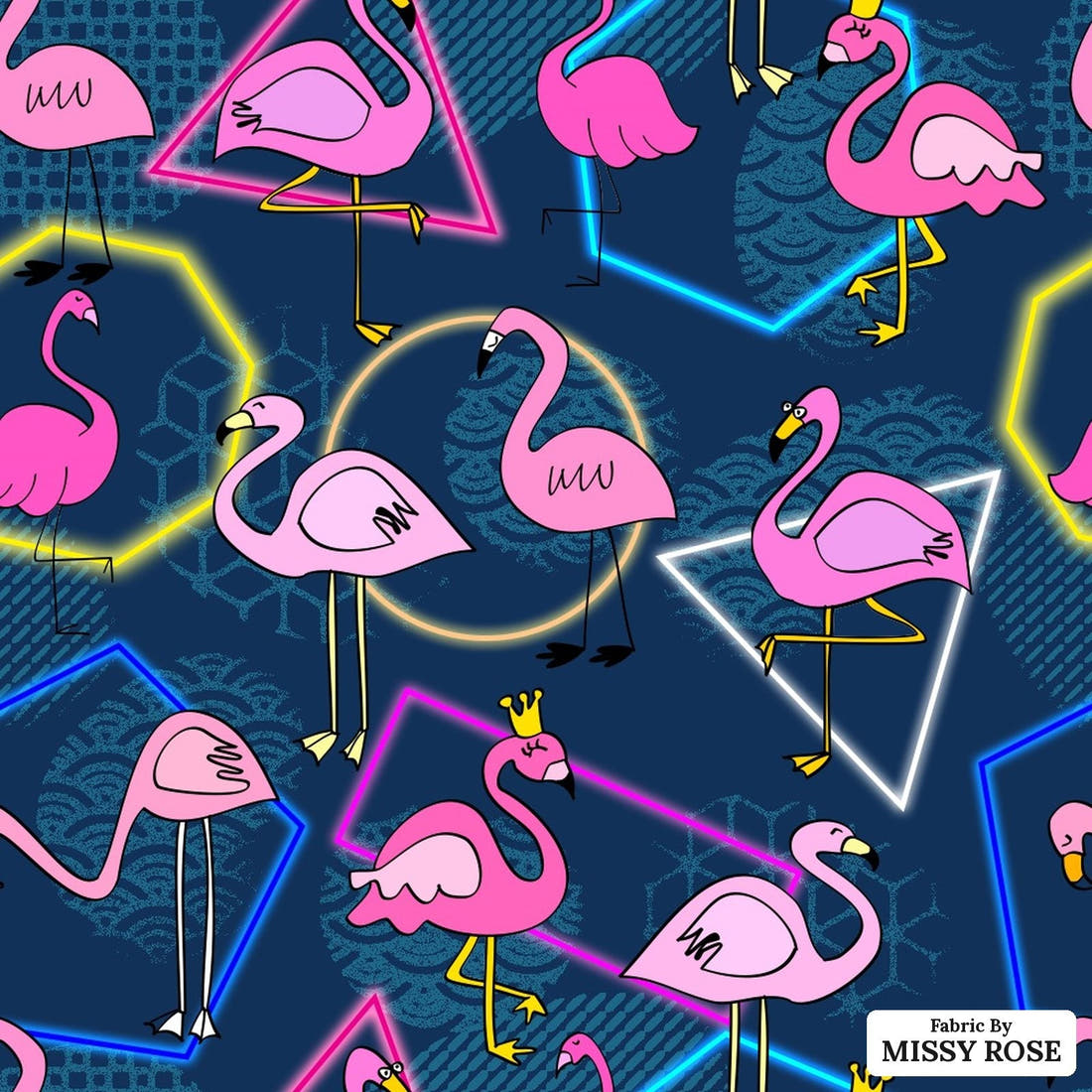Design 929 Navy Flamingo Fabric – flat view of the print, zoom in for detail | Fabric by Missy Rose