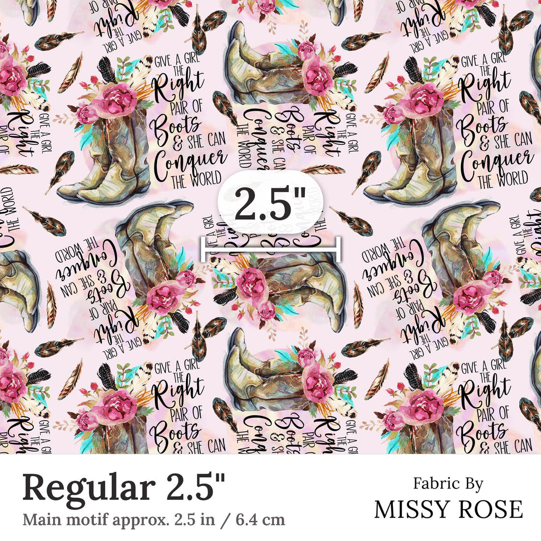 Design 93 Cowgirl Boots Fabric Regular 2.5 inch print scale guide | Fabric by Missy Rose
