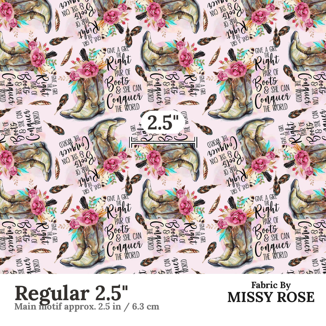 Design 93 Cowgirl Boots Fabric Regular 2.5" - print scale | Fabric by Missy Rose