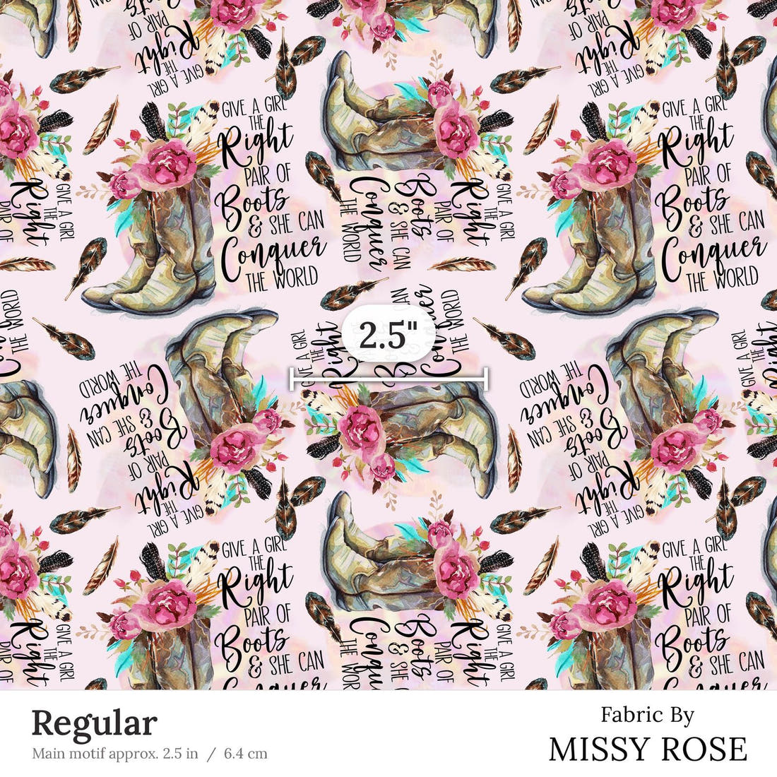 Design 93 Cowgirl Boots Fabric Regular 2.5 inch print scale guide | Fabric by Missy Rose