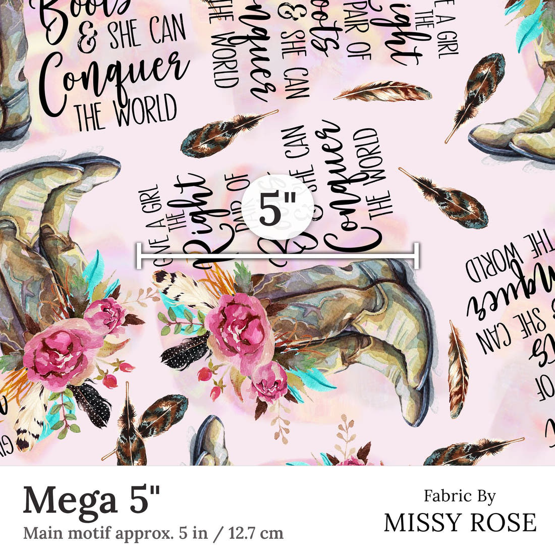 Design 93 Cowgirl Boots Fabric Mega 5 inch print scale guide | Fabric by Missy Rose