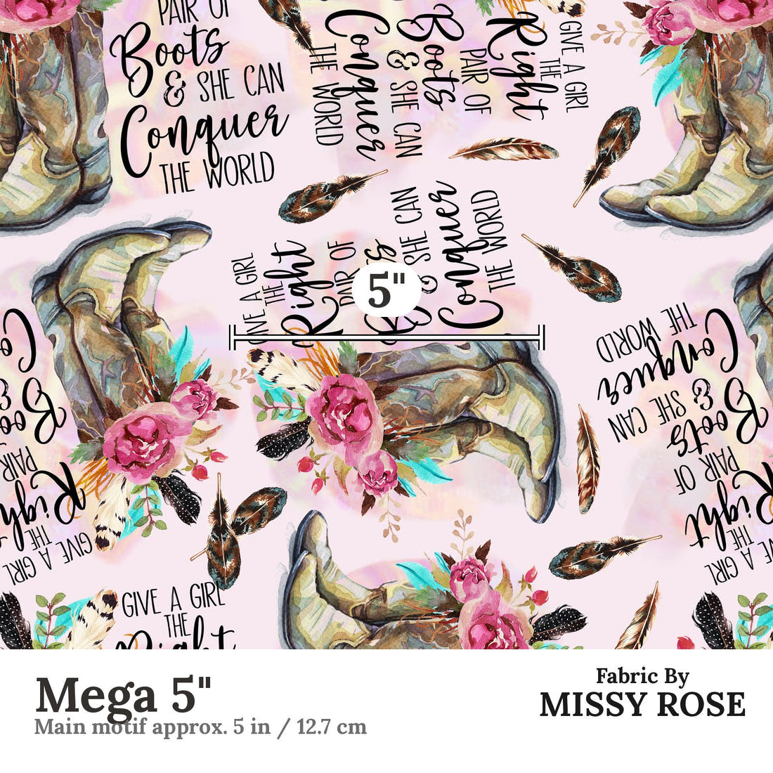 Design 93 Cowgirl Boots Fabric Mega 5" - print scale | Fabric by Missy Rose