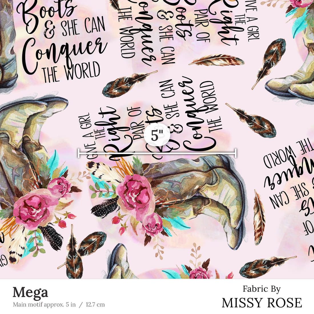 Design 93 Cowgirl Boots Fabric Mega 5 inch print scale guide | Fabric by Missy Rose