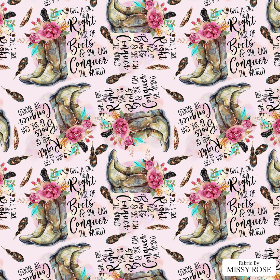 Design 93 Cowgirl Boots Fabric - flat view of the print, zoom in for detail | Fabric by Missy Rose