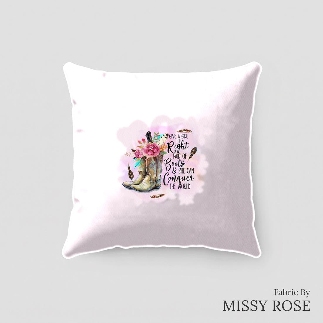 Design 93 Cowgirl Boots Panel sewn into a cushion – see how the panel looks made up | Fabric by Missy Rose
