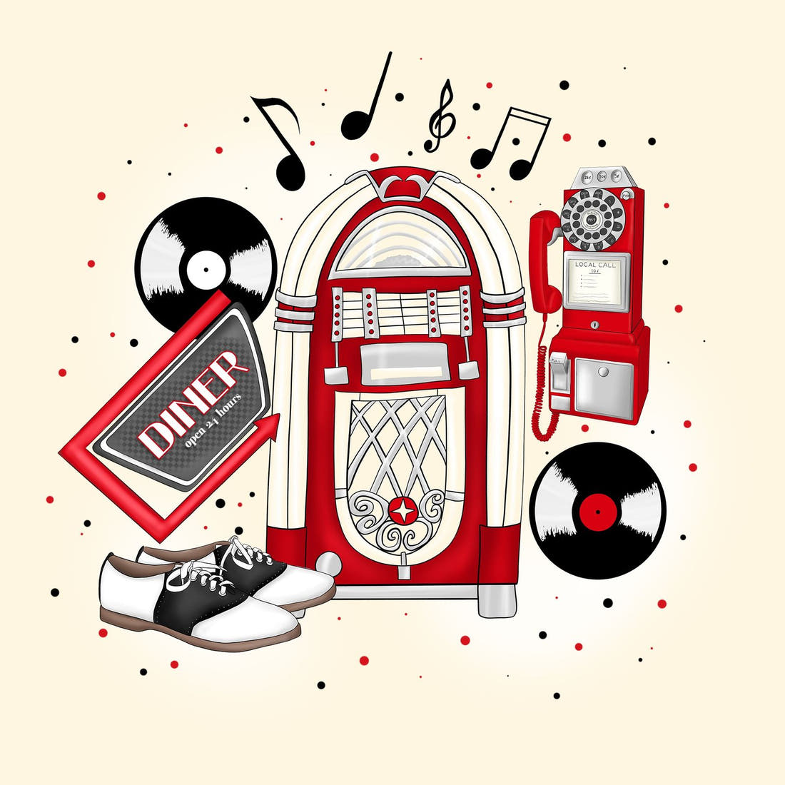 Design 930 Retro Diner Panel – full artwork close-up of the printed picture | Fabric by Missy Rose