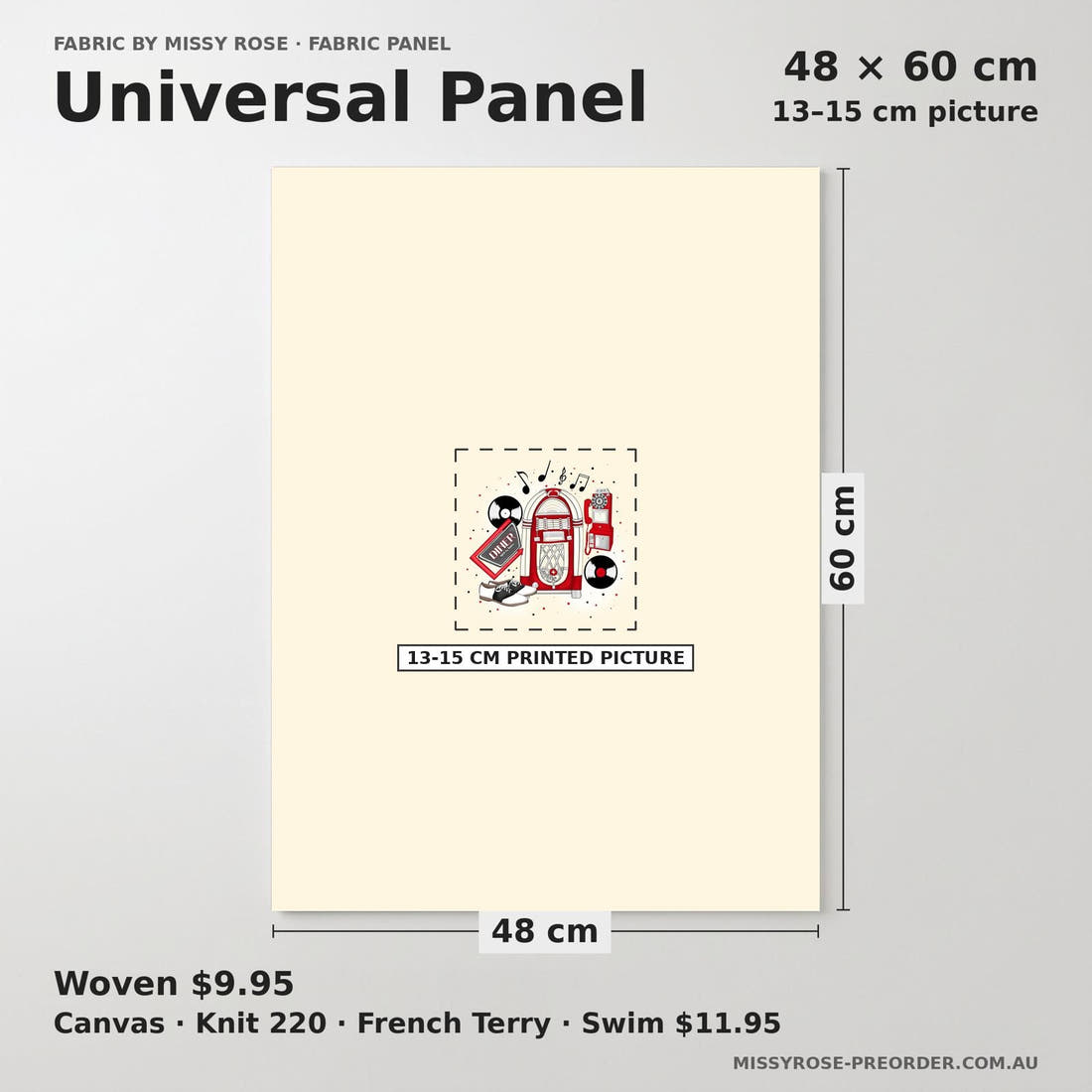 Design 930 Retro Diner Panel universal panel sizing – 13–15 cm printed picture on 48 × 60 cm fabric | Fabric by Missy Rose