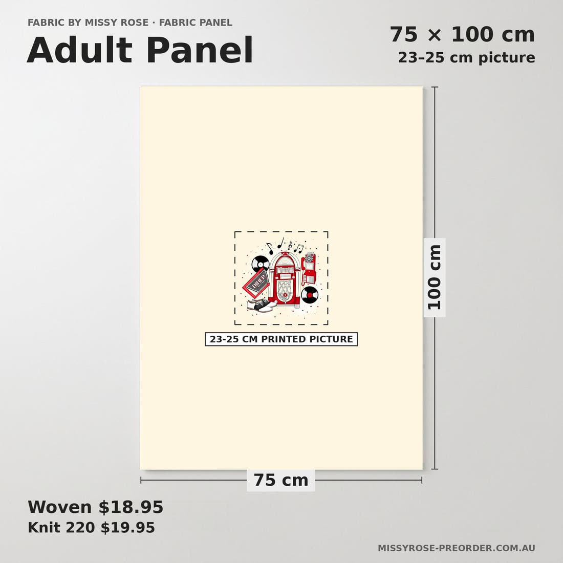 Design 930 Retro Diner Panel adult panel sizing – 23–25 cm printed picture on 75 × 100 cm fabric | Fabric by Missy Rose