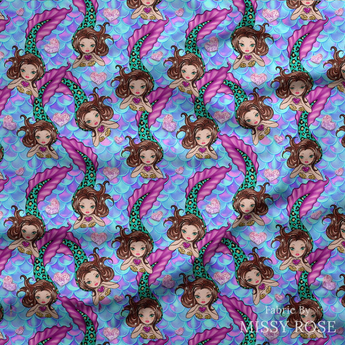 Design 931 Mermaid Fabric draped fabric mockup – custom printed fabric by the metre | Fabric by Missy Rose