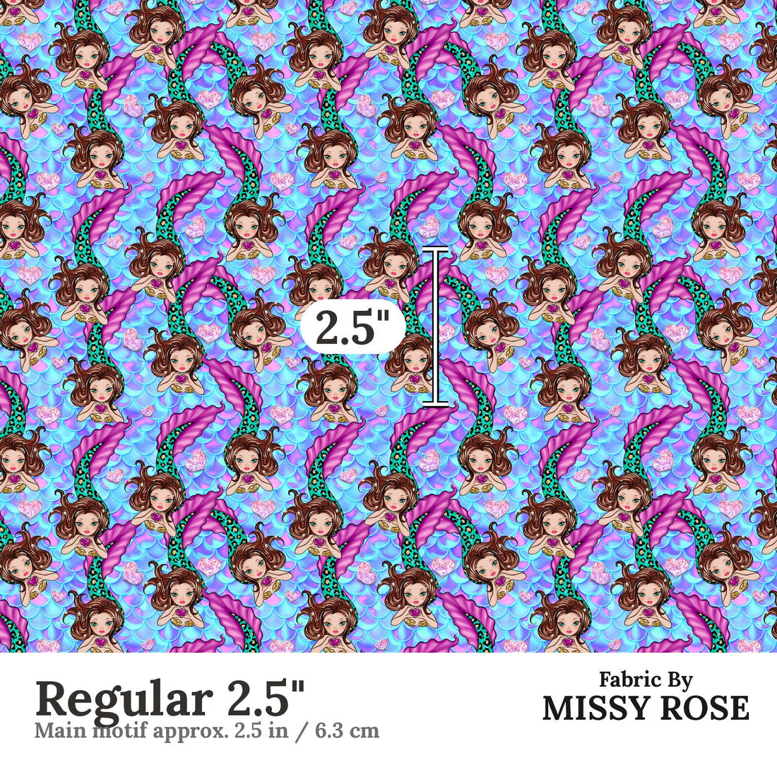 Design 931 Mermaid Fabric Regular 2.5 inch print scale guide | Fabric by Missy Rose