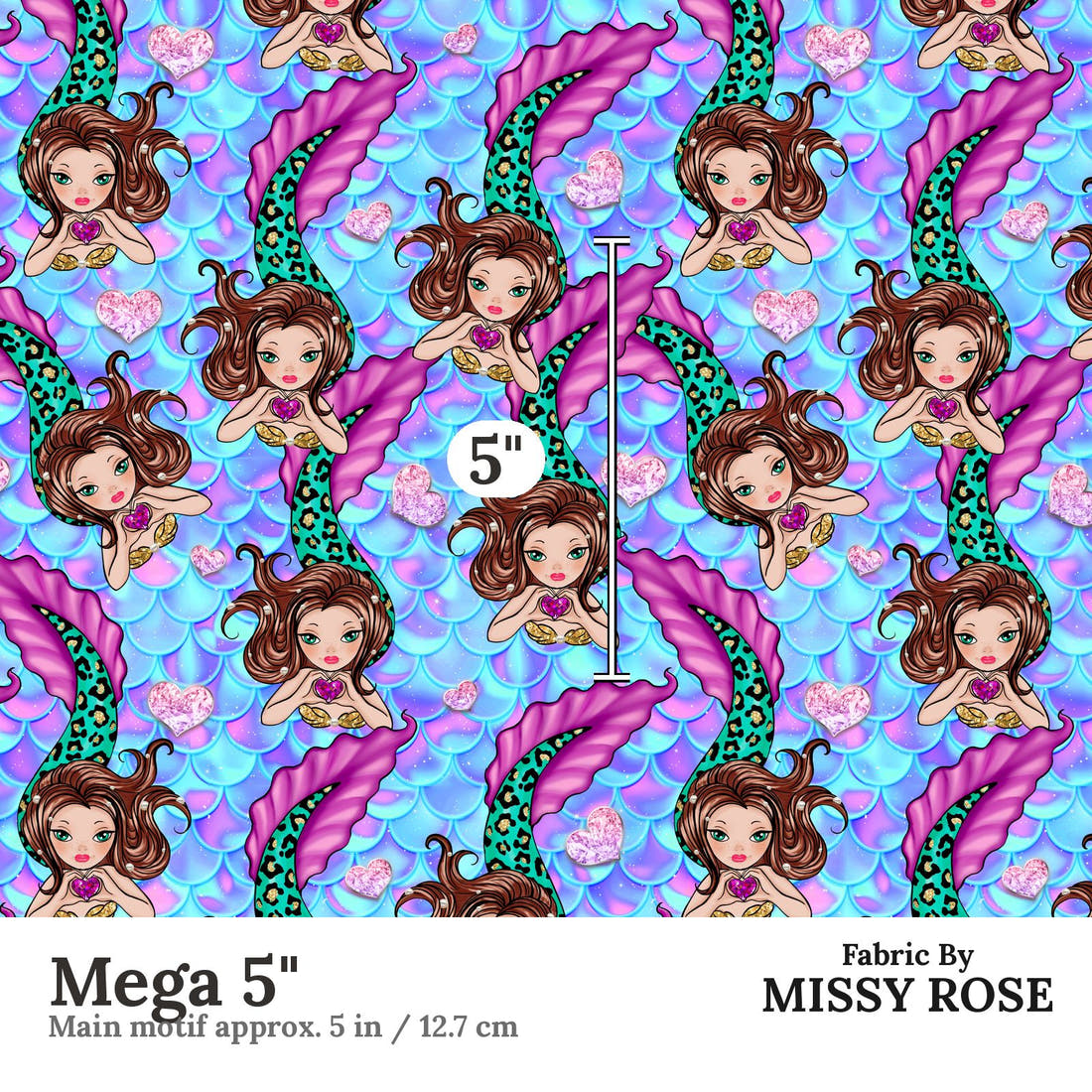 Design 931 Mermaid Fabric Mega 5 inch print scale guide | Fabric by Missy Rose