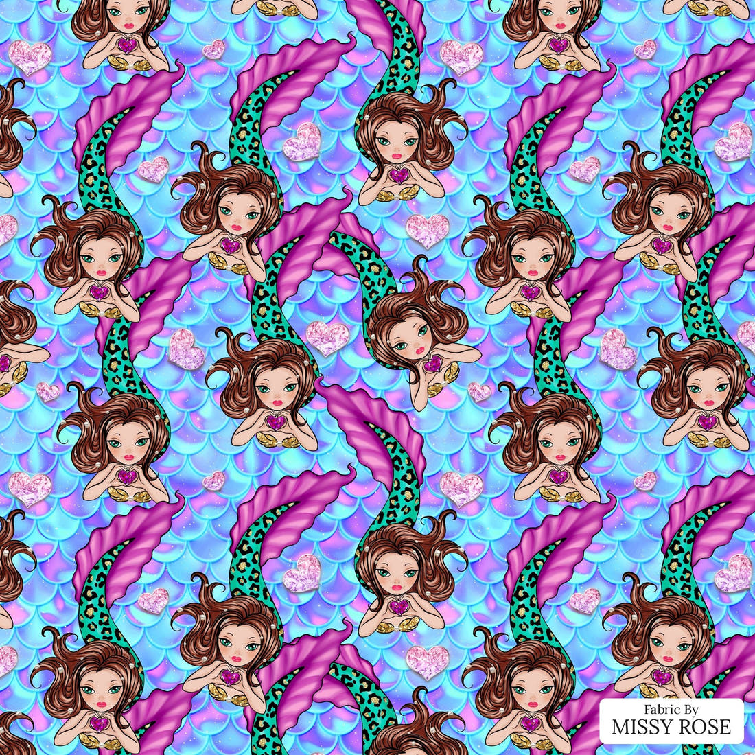 Design 931 Mermaid Fabric – flat view of the print, zoom in for detail | Fabric by Missy Rose