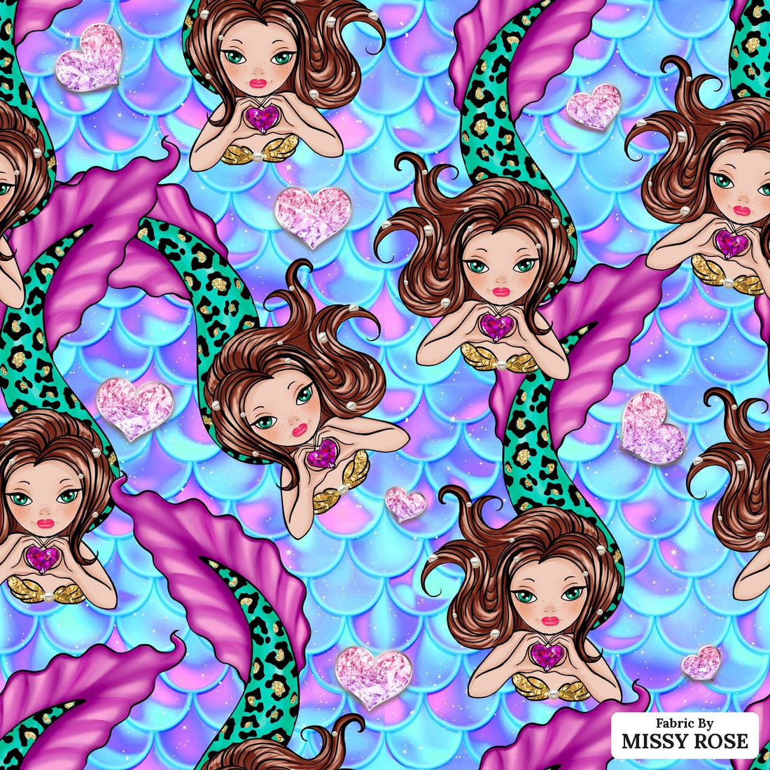 Design 931 Mermaid Fabric – flat view of the print, zoom in for detail | Fabric by Missy Rose