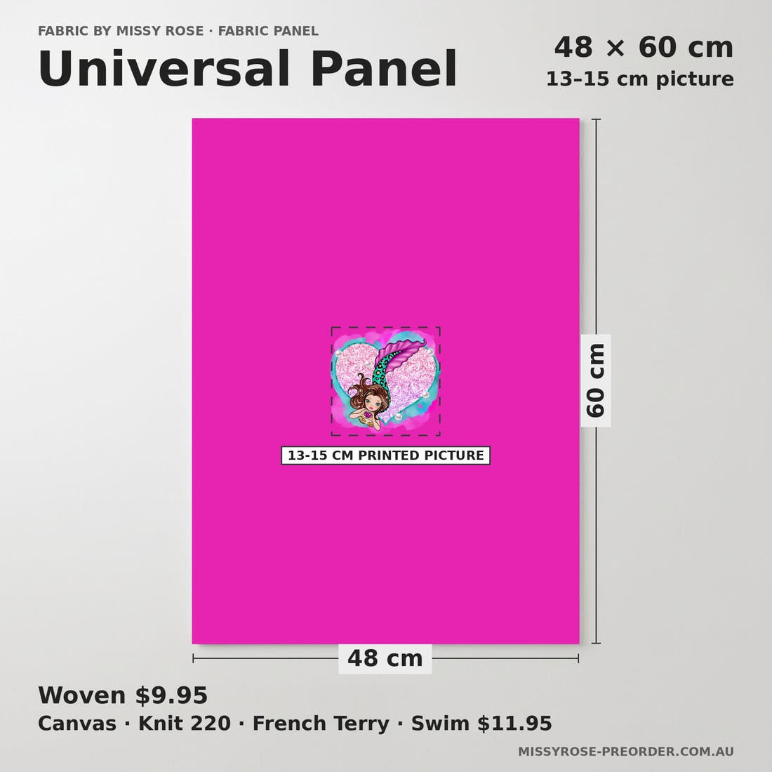 Design 931 Mermaid Panel universal panel sizing – 13–15 cm printed picture on 48 × 60 cm fabric | Fabric by Missy Rose