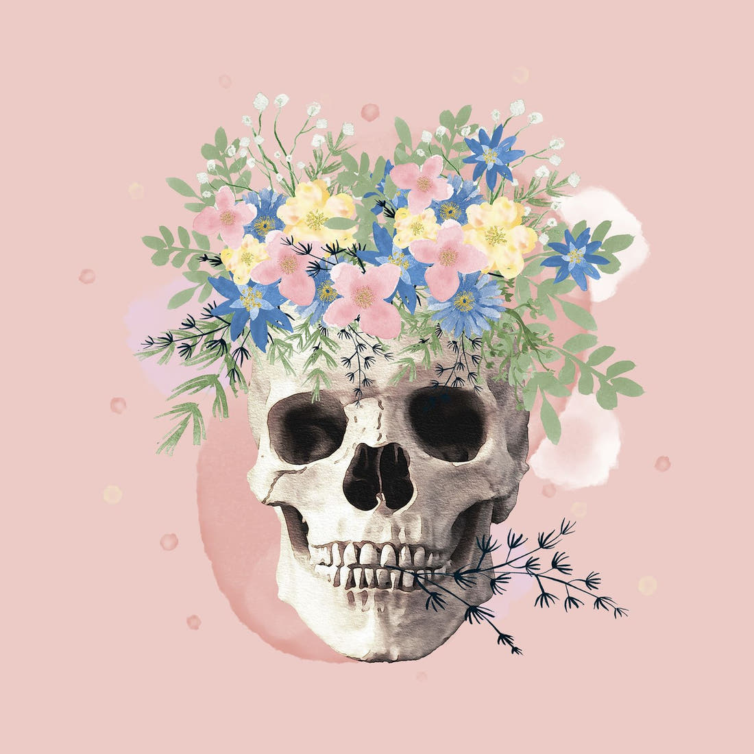 Design 932 Pink Skulls Panel – full artwork close-up of the printed picture | Fabric by Missy Rose
