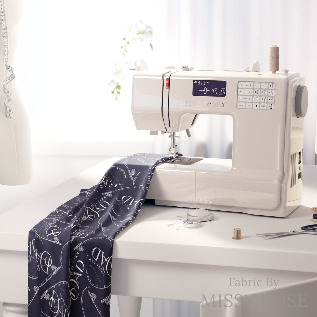 Design 933 Cool Dad Fabric on a sewing machine – premium fabric for sewing projects | Fabric by Missy Rose