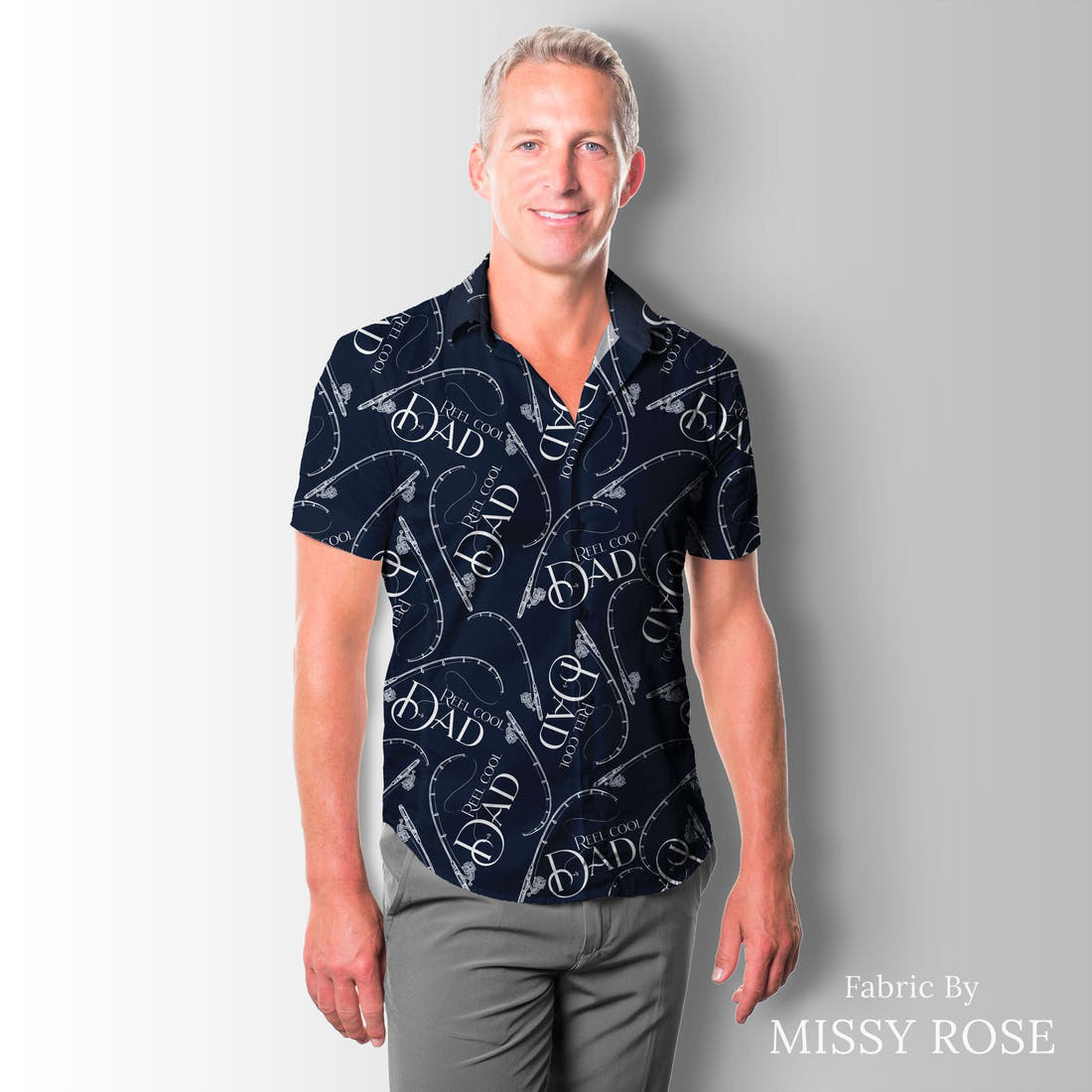 Design 933 Cool Dad Fabric sewn into a men's shirt – see how the print looks made up | Fabric by Missy Rose